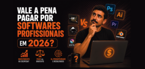Profissional analisando se vale a pena investir em softwares profissionais ou utilizar alternativas gratuitas e open source em 2026.